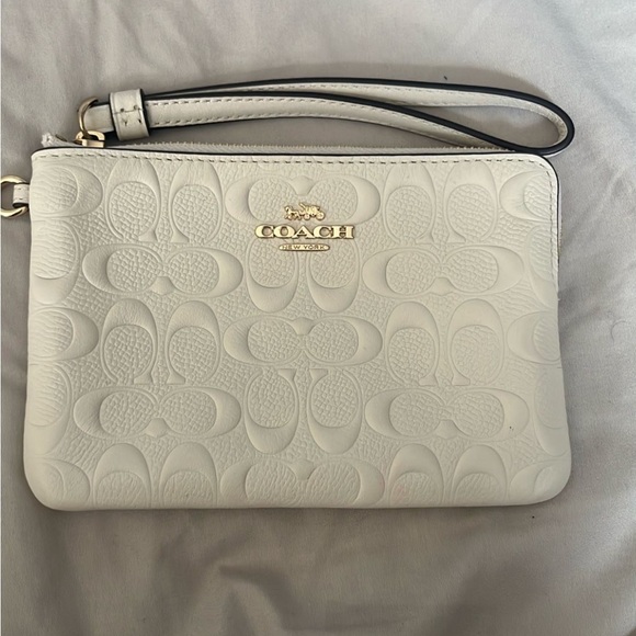 Coach Cream Embossed Leather Wristlet - Picture 1 of 2